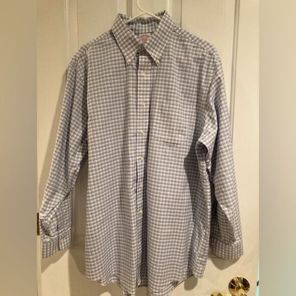 Brooks Brothers Men’s Madison Long Sleeve Button Down Shirt Blue White Checkered - Picture 2 of 11